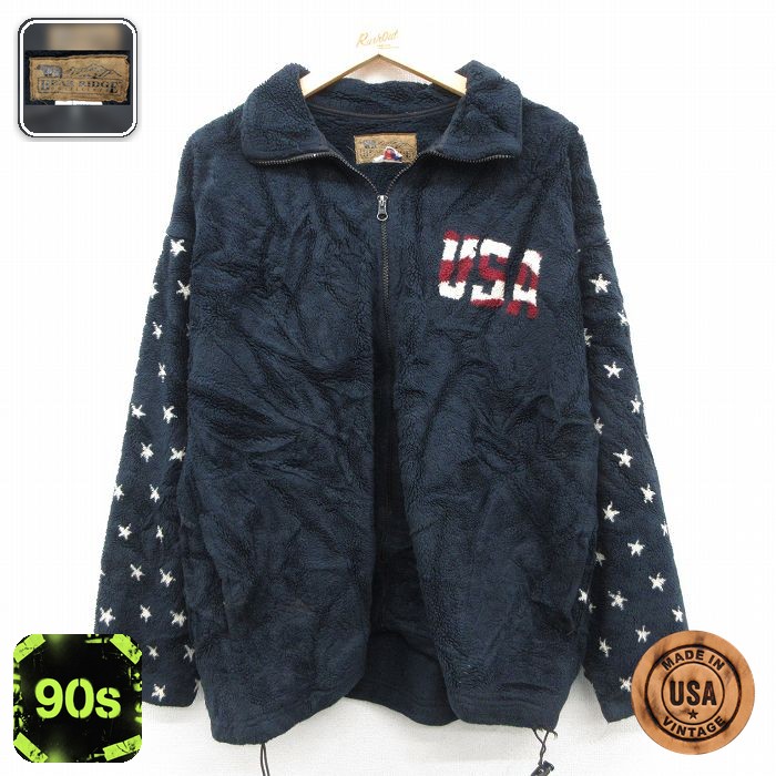 【50%OFF】長袖 フリース ジャケット 90s 星条旗 USAロゴ USA製 紺 メンズM相当 | 古着