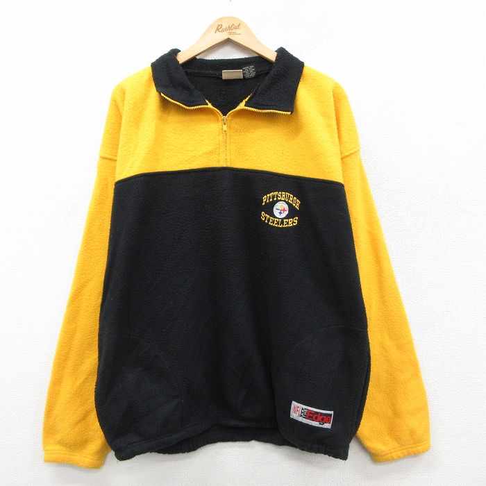 XL★古着 長袖 ハーフジップ フリース ジャケット メンズ 90年代 90s NFL ピッツバーグスティーラーズ ツートンカラー 黄他 アメフト スーパーボウル 26jan26
