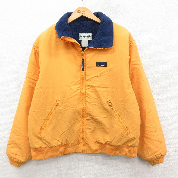 L★古着 エルエルビーン 長袖 ナイロン ウォームアップ ジャケット メンズ 90年代 90s ワンポイントロゴ 黄 内側フリース【spe】 26feb12