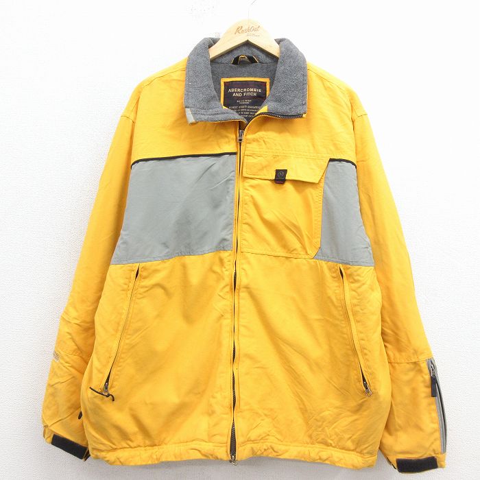 XL★古着 アバクロンビー 長袖 ナイロン ジャケット メンズ 黄 内側フリース 26feb16