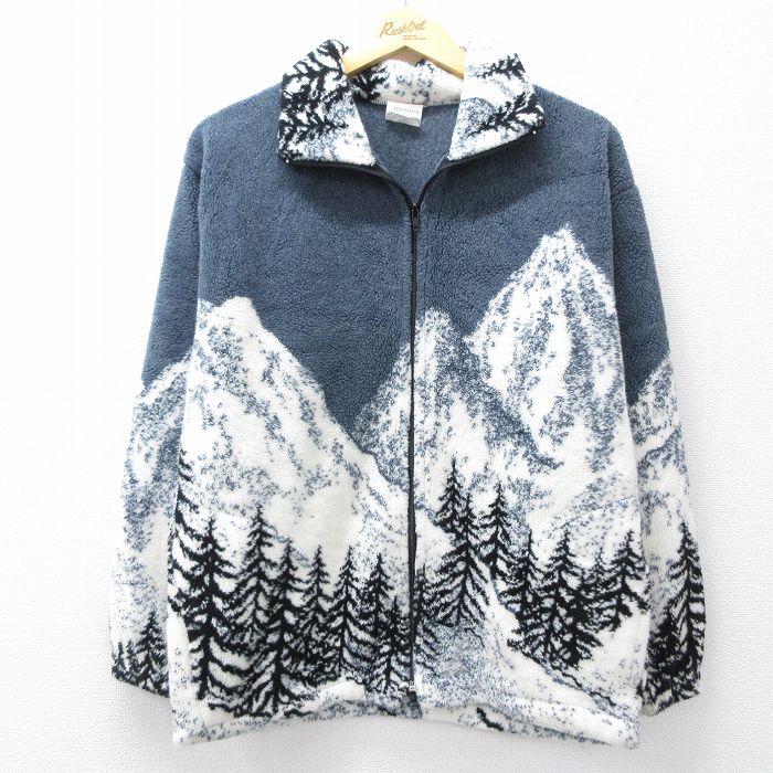 90s 長袖フリースジャケット 雪山 ホワイト M | 古着