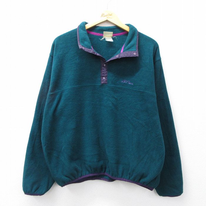 XL★古着 エルエルビーン 長袖 フリース ジャケット メンズ 90年代 90s ワンポイントロゴ 緑 26feb17