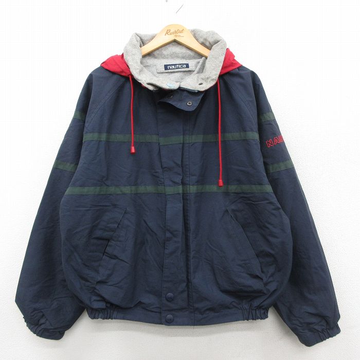 ノーティカ 90s リバーシブルナイロンジャケット ワンポイントロゴ ネイビー XL | 古着