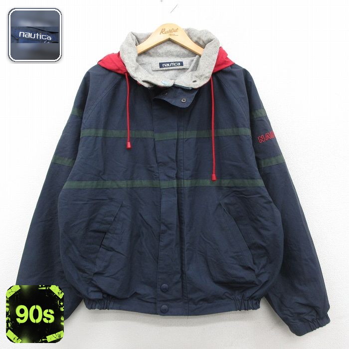 【50%OFF】ノーティカ 90s リバーシブルナイロンジャケット ワンポイントロゴ ネイビー XL | 古着