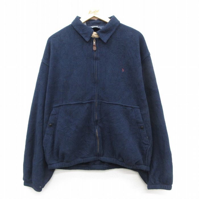 ラルフローレン 90s フリースジャケット ワンポイントロゴ ネイビー XL | 古着