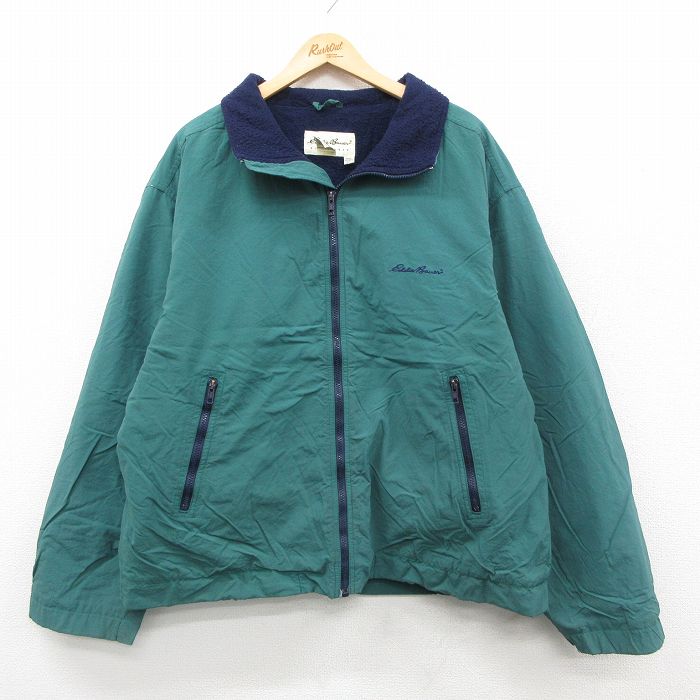 XL★古着 エディーバウアー 長袖 ナイロン ジャケット メンズ 00年代 00s ワンポイントロゴ 緑 内側フリース 26feb18