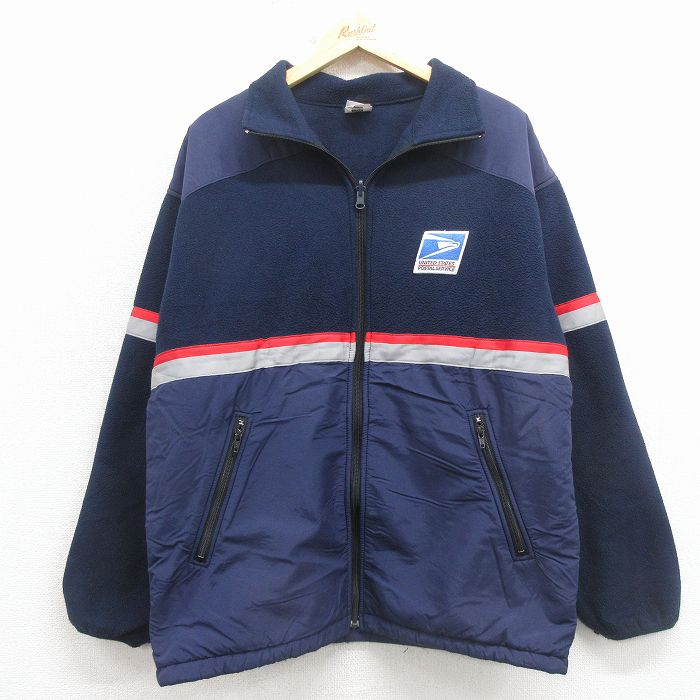 M★古着 長袖 フリース ジャケット メンズ 00年代 00s 郵便局 リフレクター USA製 紺【spe】 26feb18