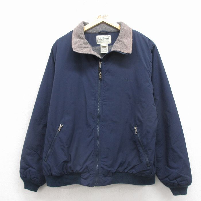 L★古着 エルエルビーン 長袖 ナイロン ジャケット メンズ 00年代 00s ワンポイントロゴ 紺 内側フリース【spe】 26feb26