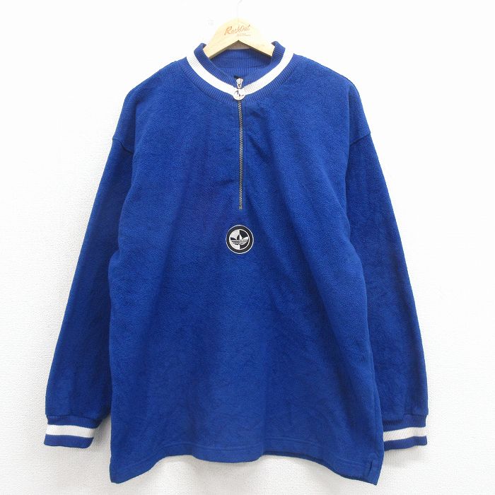 XL★古着 アディダス adidas 長袖 ハーフジップ フリース ジャケット メンズ 90年代 90s ワンポイントロゴ 青【spe】 26mar17