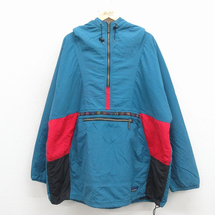 XL★古着 エルエルビーン 長袖 ハーフジップ アノラック ジャケット パーカー メンズ 90年代 90s シンサレート 大きいサイズ ロング丈 青緑【spe】 26mar17