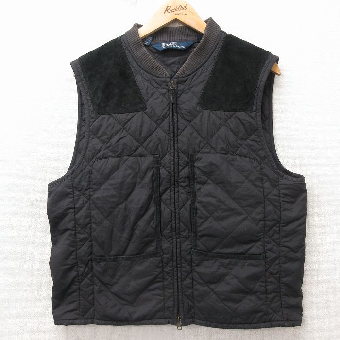 M★古着 ラルフローレン ブランド キルティング ベスト メンズ 90年代 90s スエード使用 黒【spe】 26apr23