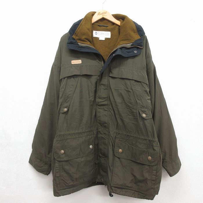XL★古着 コロンビア 長袖 ナイロン ジャケット メンズ 90年代 90s ロング丈 カーキ【spe】 26aug07