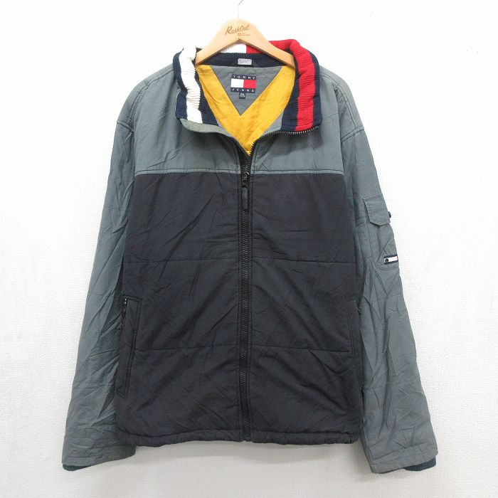 XL★古着 トミーヒルフィガー 長袖 ブランド ジャケット メンズ 90年代 90s 大きいサイズ ブラック【spe】 26aug10