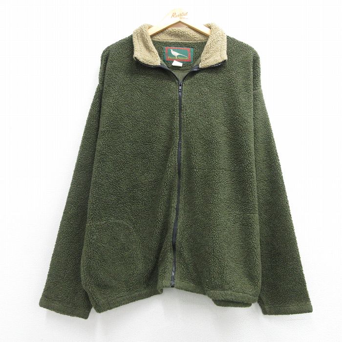 XL★古着 長袖 フリース ジャケット メンズ 90年代 90s USA製 カーキ 26aug10