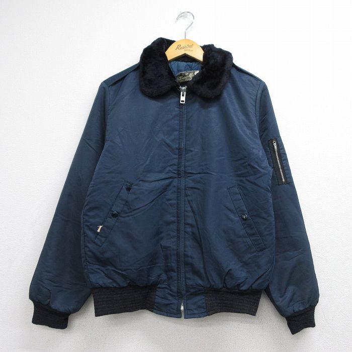 80s 長袖ジャケット 内側キルティング ネイビー メンズM相当 | 古着