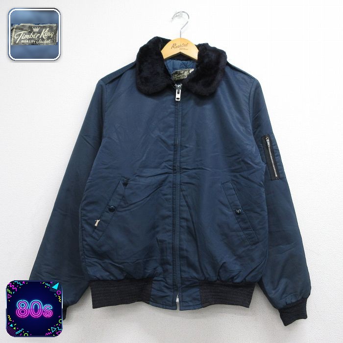 80s 長袖ジャケット 内側キルティング ネイビー メンズM相当 | 古着