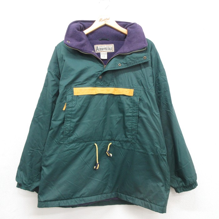 XL★古着 エアロポステール Aeropostale 長袖 ジャケット ナイロン メンズ 90年代 90s アノラック グリーン【spe】 26aug19