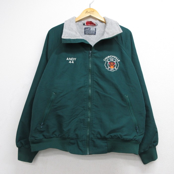 スポーツマスター 90s 長袖ジャケット 消防署刺繍ロゴ グリーン メンズXL相当 | 古着
