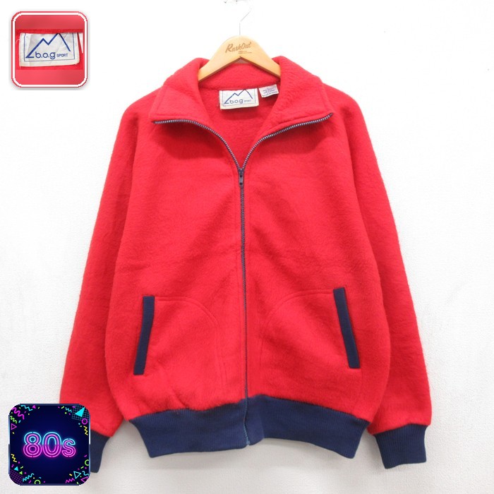 b.o.g SPORT 80s フルジップジャケット ヒジ当て レッド メンズM相当 | 古着