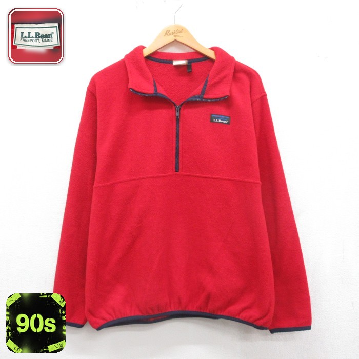 L.L.Bean 90s ハーフジップフリースジャケット レッド メンズXL相当 | 古着