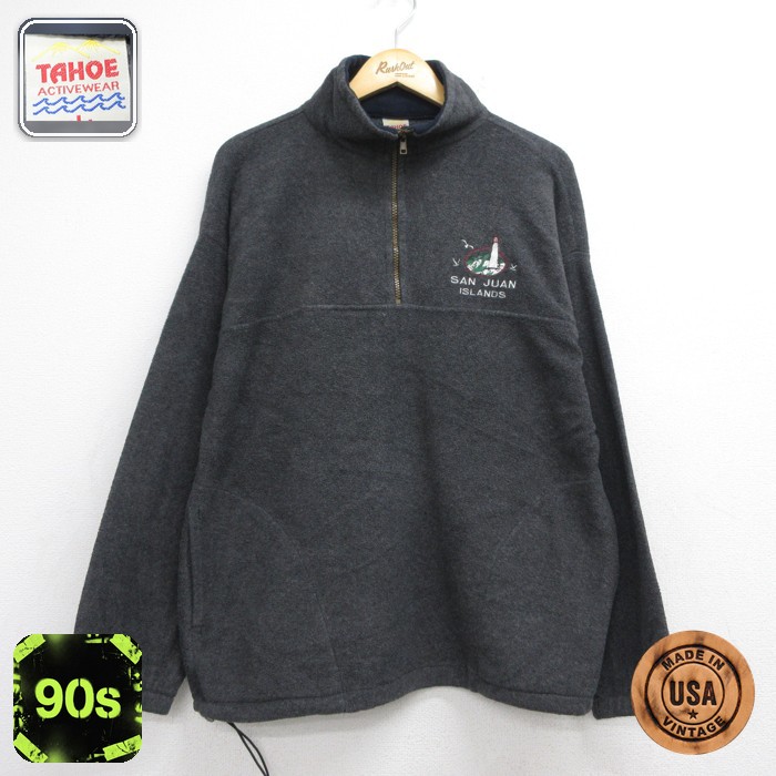TAHOE 90s ハーフジップジャケット SAN JUAN刺繍ロゴ グレー メンズM相当 | 古着