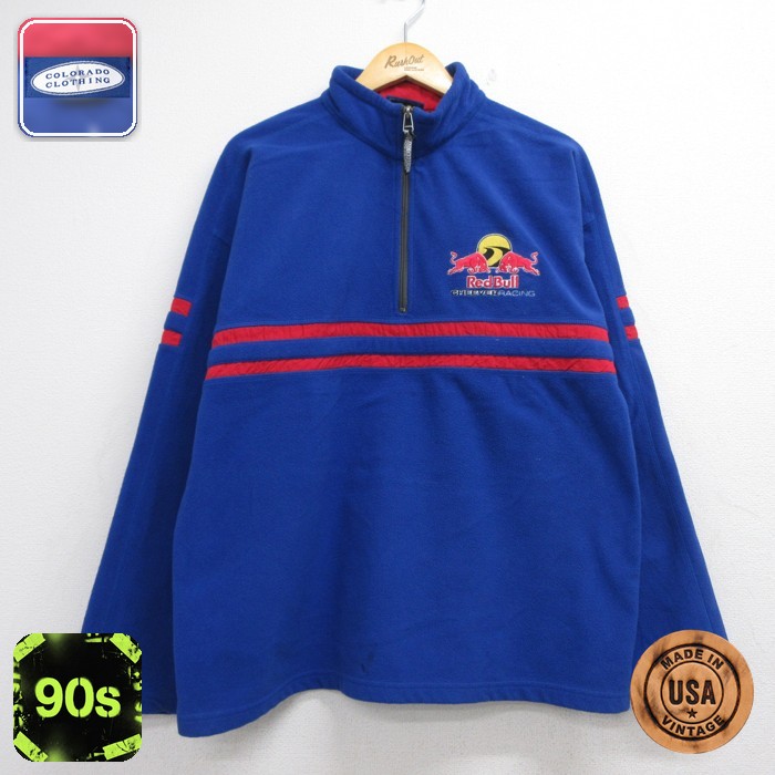 RedBull 90s ハーフジップジャケット 刺繍ロゴ ブルー メンズL相当 | 古着