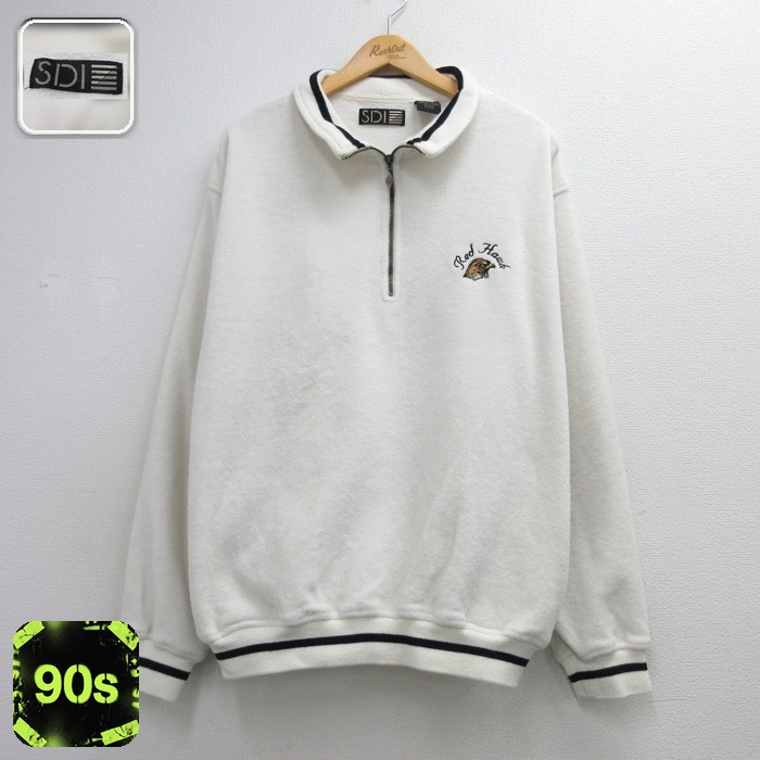 SDI 90s ハーフジップジャケット 刺繍ロゴ ホワイト メンズXL相当 | 古着