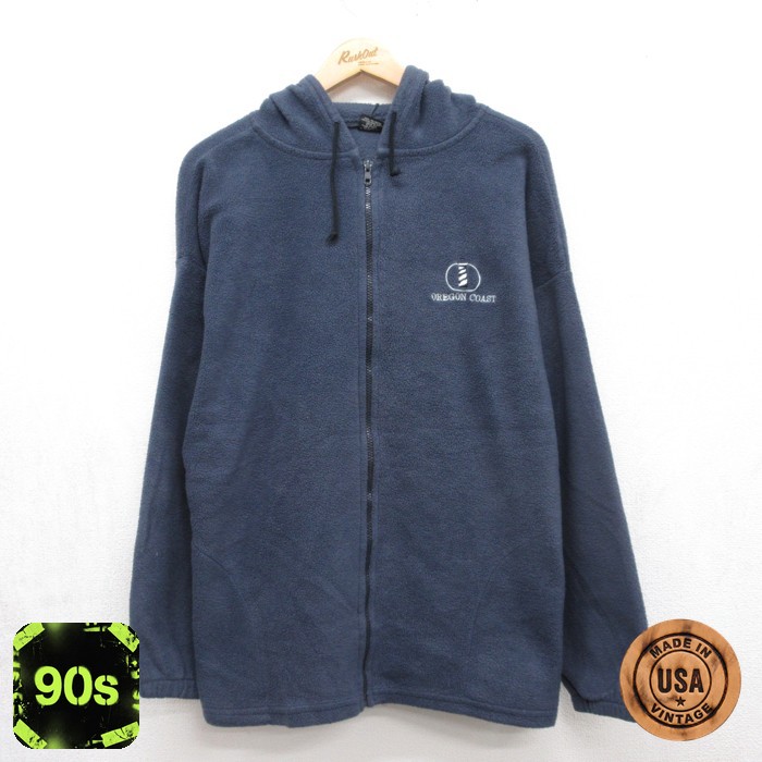 長袖 ジャケット フルジップ 90s フリース ポリエステル USA製 ネイビー メンズL相当 | 古着