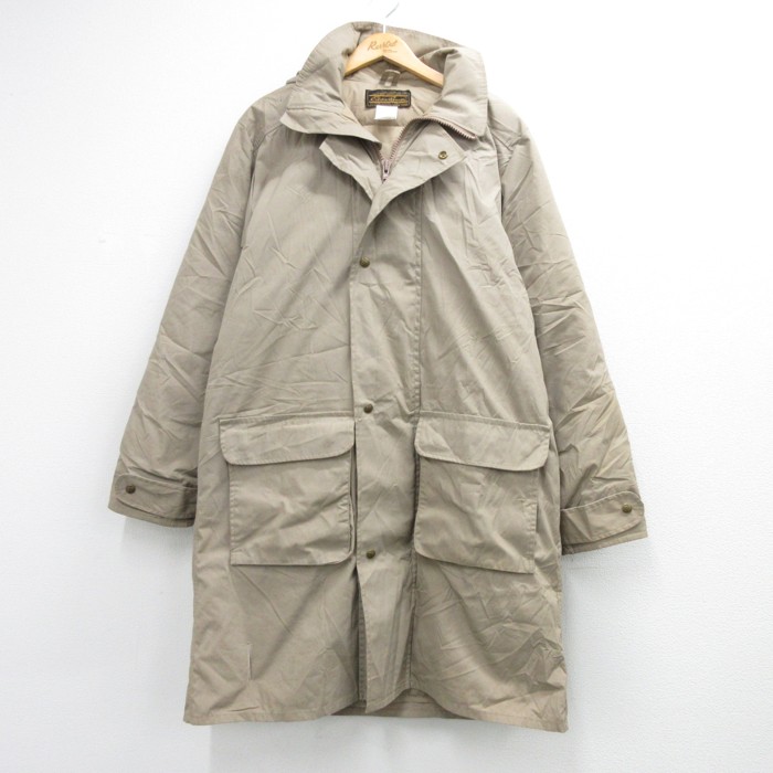L★古着 Eddie Bauer エディーバウアー 長袖 ジャケット メンズ 80年代 80s ダウン コート ロング丈 フラップポケット USA製 ベージュ【spe】 26oct06