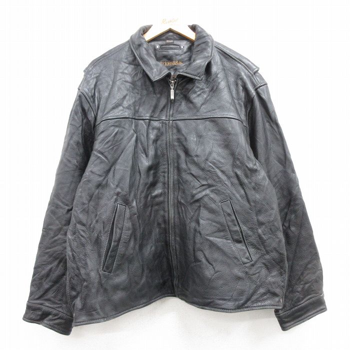 XL★古着 セントジョンズベイ 長袖 レザー ジャケット メンズ 大きいサイズ 黒 ブラック 内側キルティング 25feb03 中古 アウター 革ジャン 皮ジャン