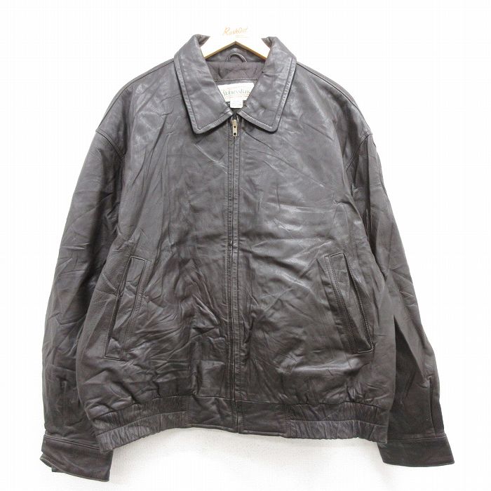 XL★古着 セントジョンズベイ 長袖 レザー ジャケット メンズ 00年代 00s 大きいサイズ こげ茶 ブラウン 内側キルティング 25feb03 中古 アウター 革ジャン 皮ジャン