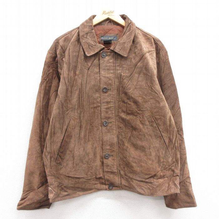 【20%OFF】XL★古着 バナナリパブリック BANANA REPUBLIC 長袖 ブランド レザー ジャケット メンズ 00年代 00s 濃茶 ブラウン 内側キルティング 【spe】 25feb03 中古 アウター 革ジャン 皮ジャン