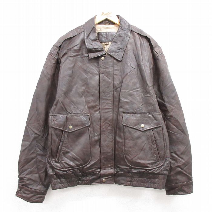 XL★古着 セントジョンズベイ 長袖 レザー ジャケット メンズ 大きいサイズ 濃茶 ブラウン 25feb03 中古 アウター 革ジャン 皮ジャン