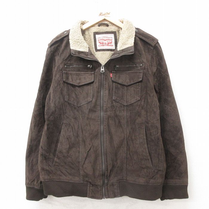 XL★古着 リーバイス Levis 長袖 ジャケット メンズ こげ茶 ブラウン 内側ボア 25feb10 中古 アウター 革ジャン 皮ジャン