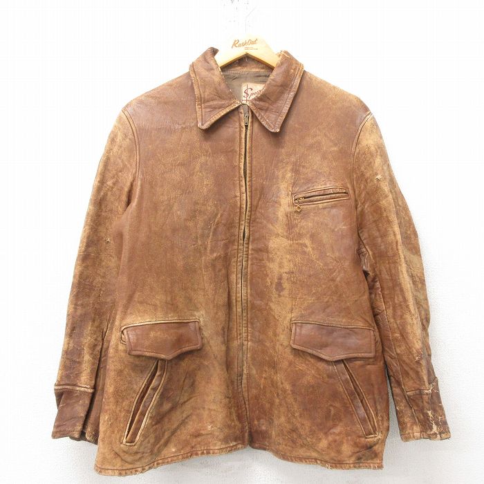 M★古着 長袖 ビンテージ レザー ジャケット メンズ 50年代 50s 茶 ブラウン 【spe】 25feb20 中古 アウター 革ジャン 皮ジャン
