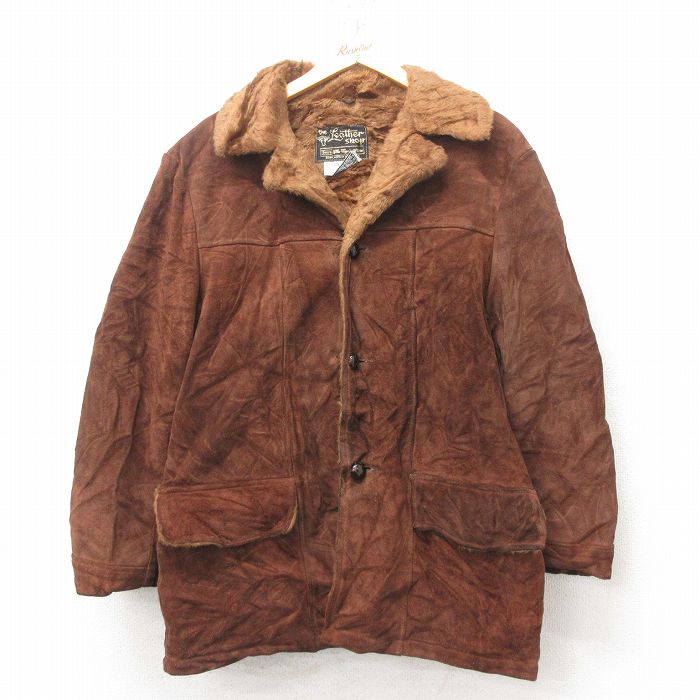 L★古着 シアーズ 長袖 ビンテージ スエード レザー ジャケット メンズ 70年代 70s こげ茶 ブラウン 内側ボア 25feb20 中古 アウター 革ジャン 皮ジャン