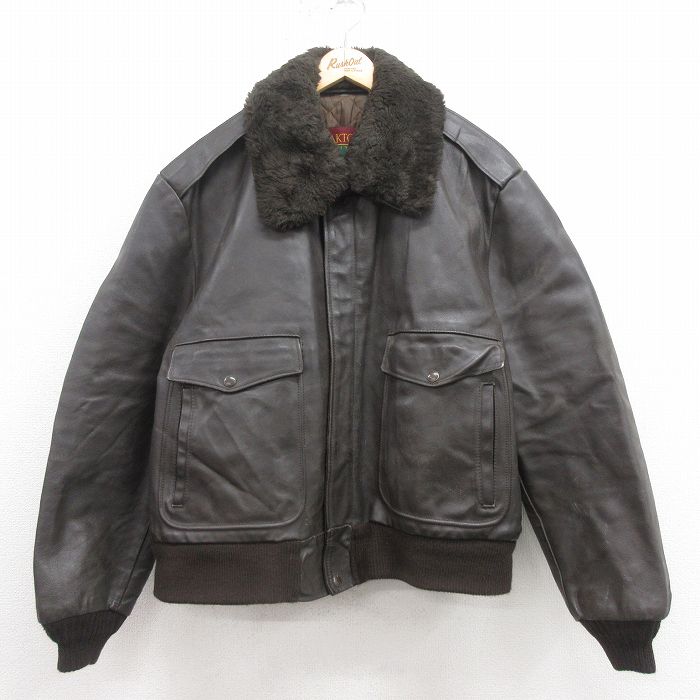 XL★古着 長袖 レザー ジャケット メンズ 80年代 80s 大きいサイズ USA製 こげ茶 ブラウン 内側キルティング 【spe】 25sep29 中古 アウター 革ジャン 皮ジャン