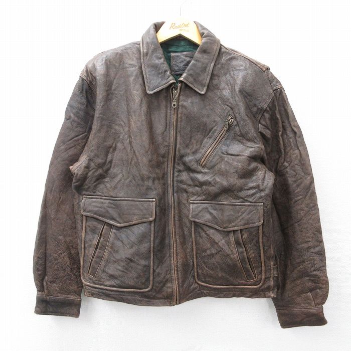 L★古着 セントジョンズベイ 長袖 レザー ジャケット メンズ 薄茶系 ブラウン 【spe】 25oct06 中古 アウター 革ジャン 皮ジャン
