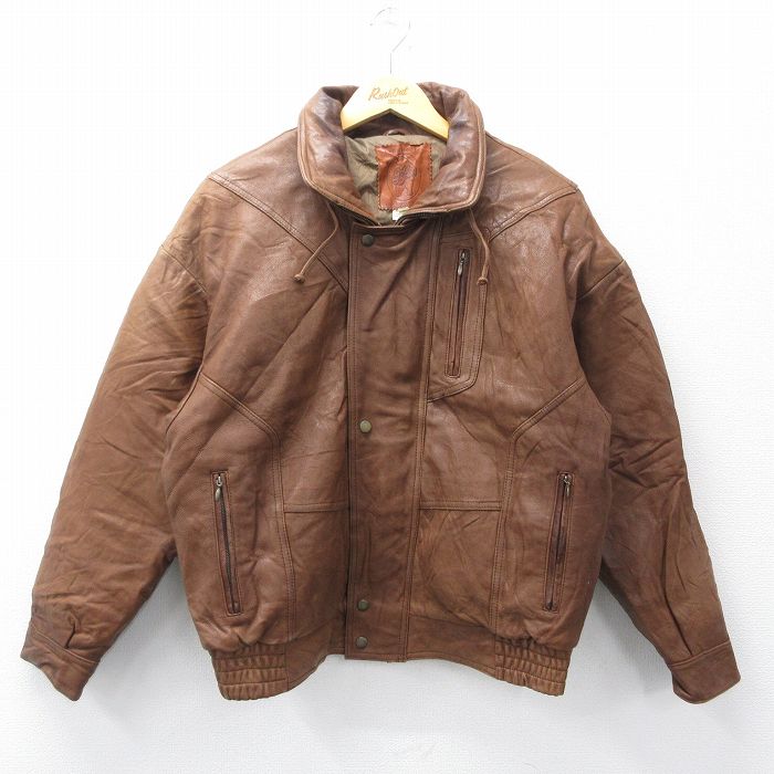 XL★古着 ゴールデンベア 長袖 レザー ジャケット メンズ 大きいサイズ 茶 ブラウン 25oct06 中古 アウター 革ジャン 皮ジャン