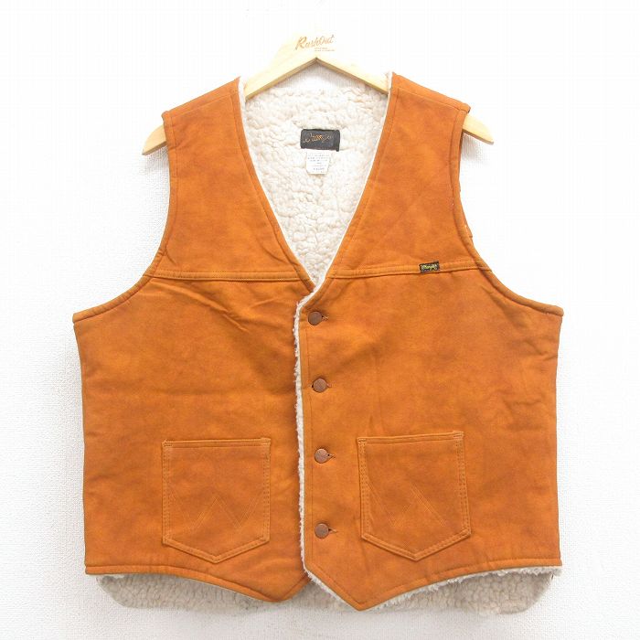 XL★古着 ラングラー Wrangler ボア ベスト メンズ 80年代 80s USA製 茶 ブラウン 25oct04 中古 アウター