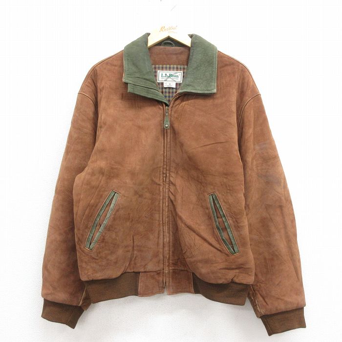 XL★古着 エルエルビーン LLBEAN 長袖 レザー ジャケット メンズ 90年代 90s ツートンカラー 茶 ブラウン 25oct04 中古 アウター 革ジャン 皮ジャン