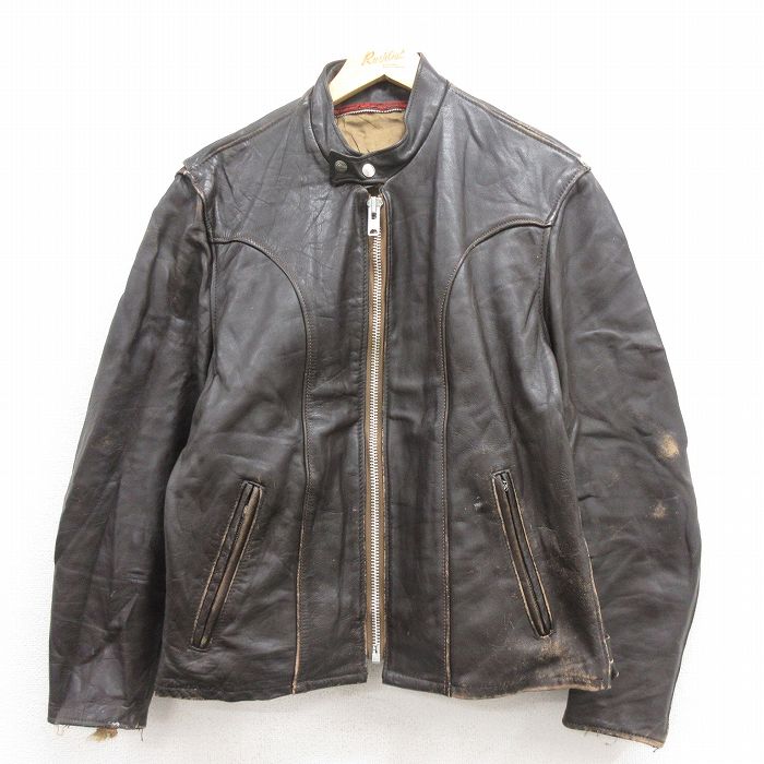 L★古着 ショット Schott SCHOTT 長袖 ビンテージ レザー ジャケット メンズ 70年代 70s シングルライダース タロン こげ茶 ブラウン 25oct04 中古 アウター 革ジャン 皮ジャン