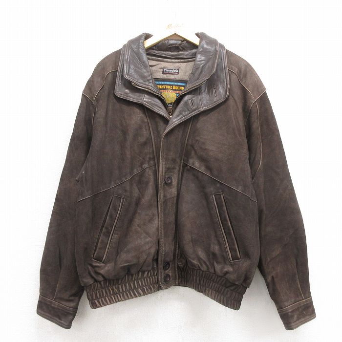 XL★古着 ウィルソン 長袖 レザー ジャケット メンズ 大きいサイズ こげ茶 ブラウン 25oct04 中古 アウター 革ジャン 皮ジャン