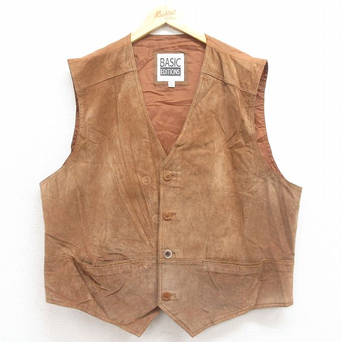 XL★古着 ベーシックエディションズ スエード レザー ベスト メンズ 00年代 00s 茶 ブラウン 25oct04 中古 アウター