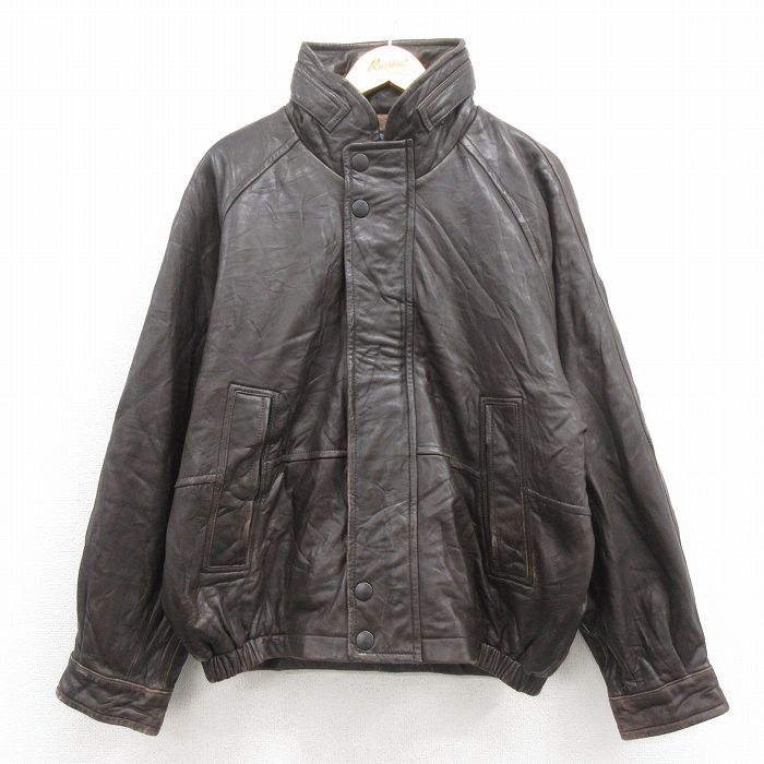 XL★古着 ノーティカ NAUTICA 長袖 ブランド レザー ジャケット メンズ 90年代 90s 大きいサイズ ラグラン こげ茶 ブラウン 25oct04 中古 アウター 革ジャン 皮ジャン