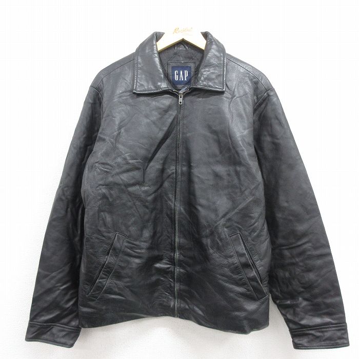 L★古着 ギャップ GAP 長袖 レザー ジャケット メンズ 00年代 00s 黒 ブラック 内側キルティング 25oct04 中古 アウター 革ジャン 皮ジャン