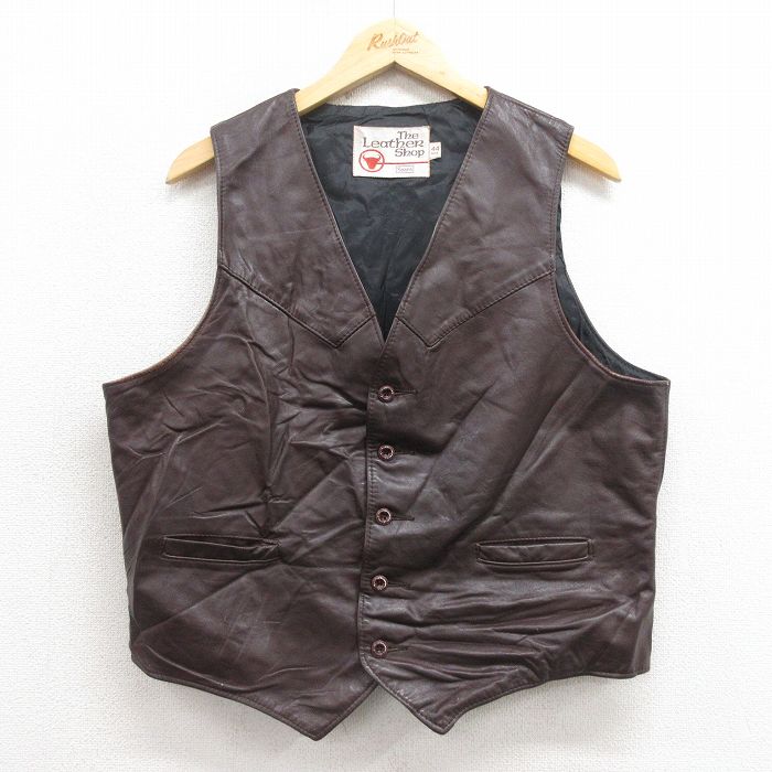 M★古着 シアーズ レザー ベスト メンズ 80年代 80s こげ茶 ブラウン 25oct04 中古 アウター