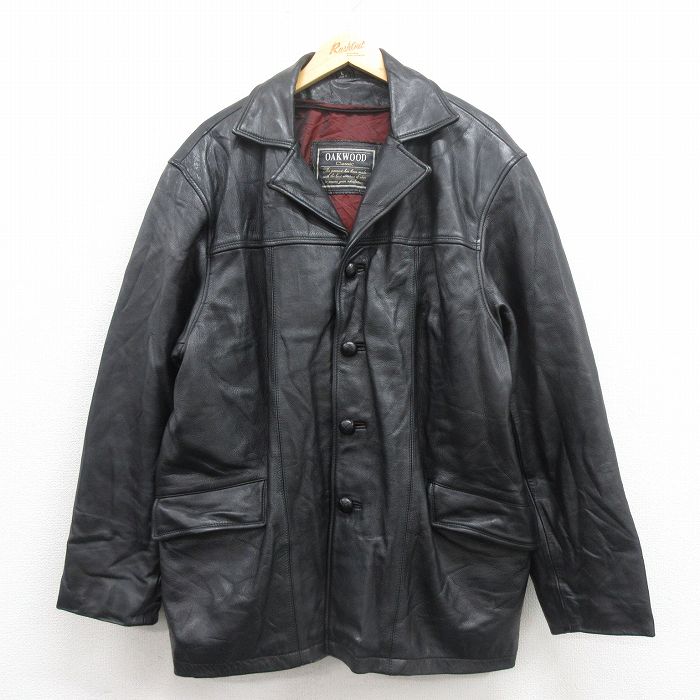 XL★古着 長袖 レザー ジャケット メンズ 大きいサイズ 黒 ブラック 25oct04 中古 アウター 革ジャン 皮ジャン