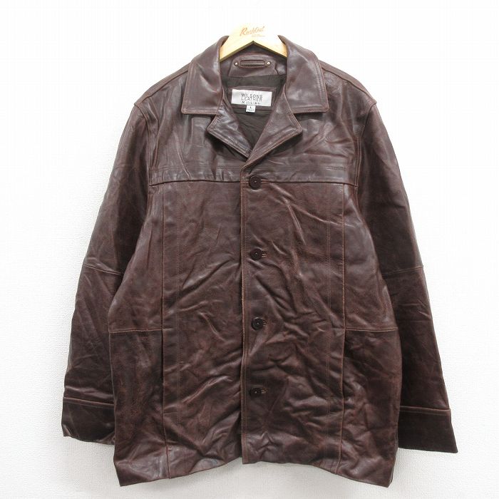 L★古着 ウィルソン 長袖 レザー ジャケット メンズ こげ茶 ブラウン 25oct04 中古 アウター 革ジャン 皮ジャン