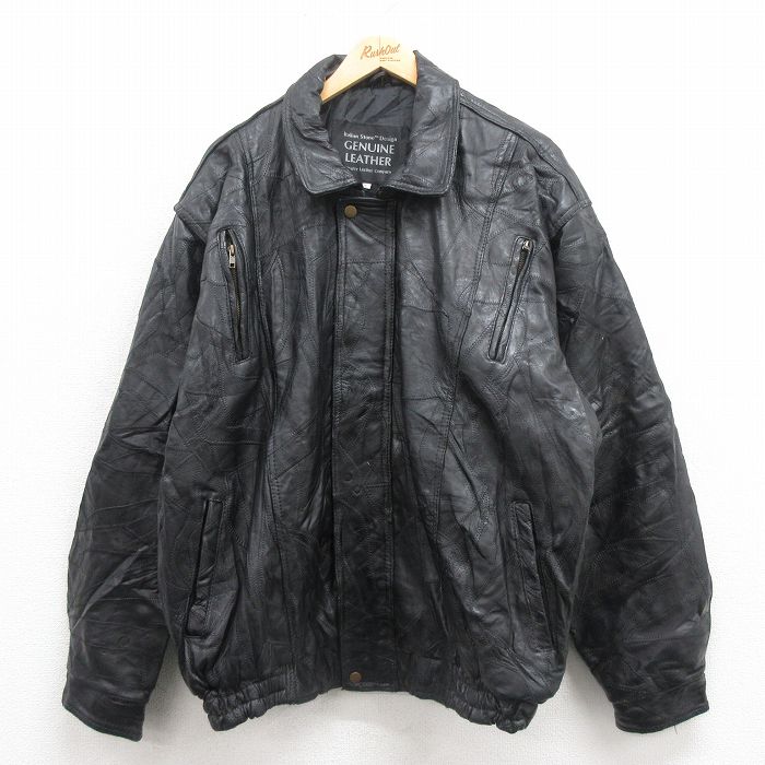 レザージャケット パッチワーク ブラック XL | 古着